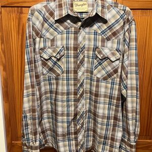 Wrangler Plaid Long Sleeve Pearl Snap Shirt Size XL